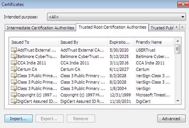 trusted root certification authrities